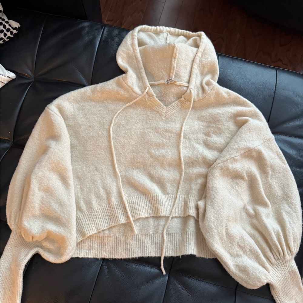 Free People Cream Hooded Sweater